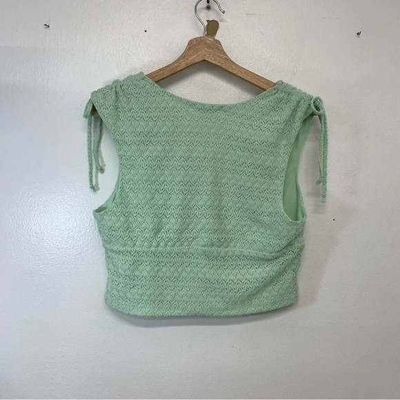 Madden NY Babydoll Crochet Lace Crop Top Woman Large Mint Green Knit Stretch Y2K - Picture 4 of 10